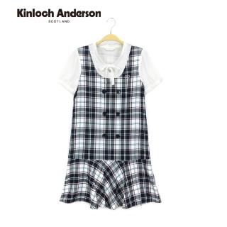 【Kinloch Anderson】帶領飾扣格紋剪接洋裝 金安德森女裝(藏青)