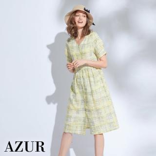 【AZUR】V領小公主野餐格紋洋裝