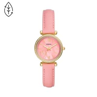 【FOSSIL】Carlie甜美輕奢愛心粉色皮帶腕錶28mm(ES5177)