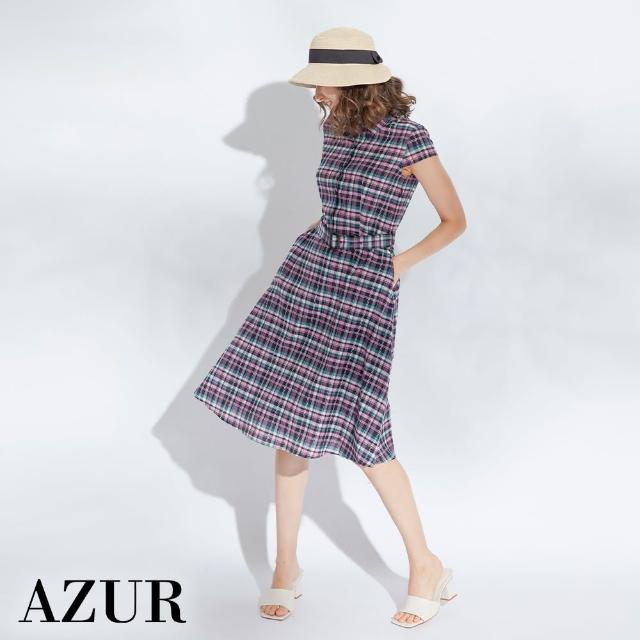 【AZUR】優雅OL有領格紋洋裝
