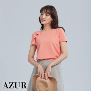 【AZUR】蝴蝶結單肩造型針織短袖上衣-3色