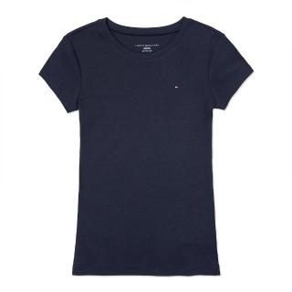 【Tommy Hilfiger】TOMMY 刺繡Logo素面短袖T恤 上衣-女-深藍色(平輸品/爆款/必備基本款)