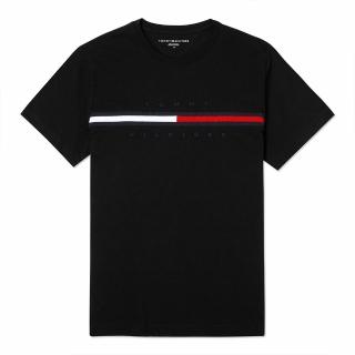 【Tommy Hilfiger】TOMMY 爆款刺繡文字Logo圖案短袖T恤 上衣-黑色(平輸品)