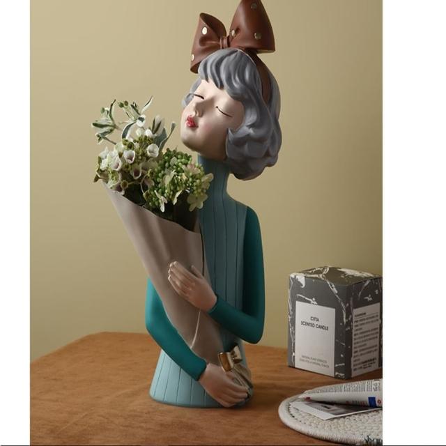 【JEN】北歐創意樹脂捧花女孩含假花組合工藝品居家裝飾桌面擺飾