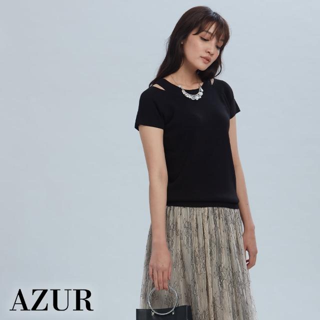 【AZUR】寬肩帶造型短袖針織上衣-3色