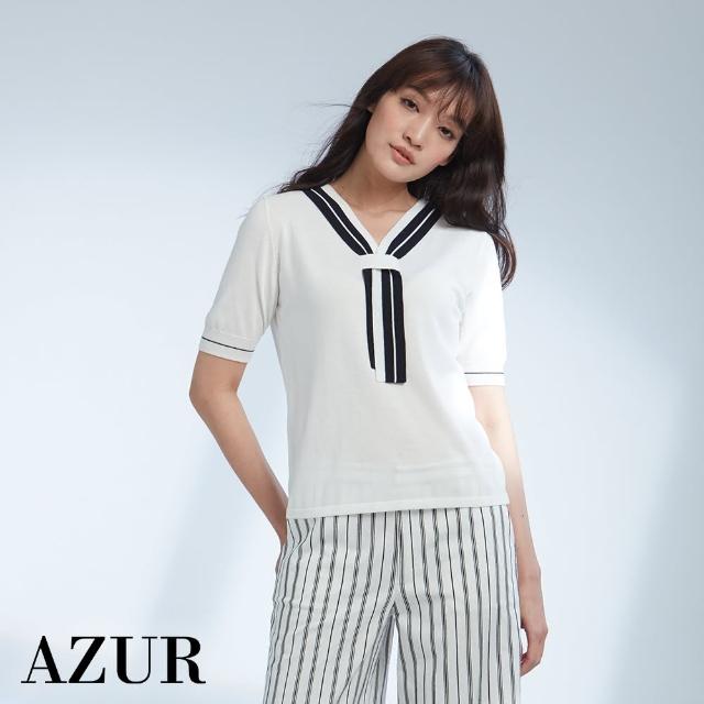 【AZUR】領巾印花造型針織上衣-2色