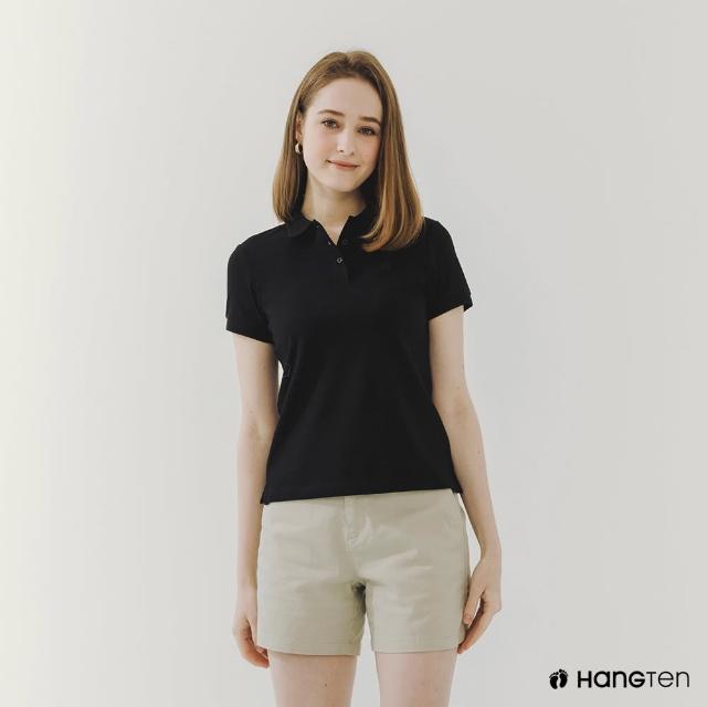 【Hang Ten】女裝-腳丫短袖POLO衫(黑)