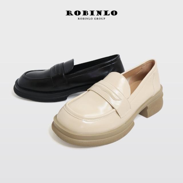 【Robinlo】舒適軟Q學院風鬆糕樂福鞋FOSTER(黑/米白)