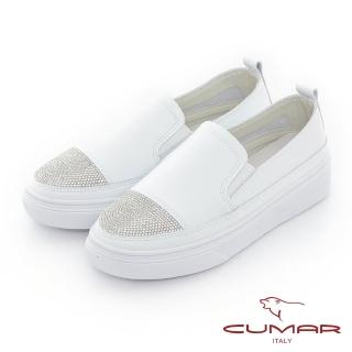 【CUMAR】鞋頭排鑽厚底懶人休閒鞋(白)