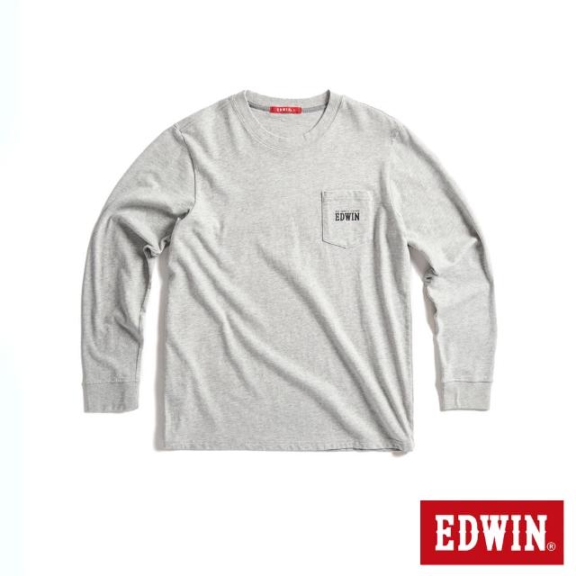 【EDWIN】男裝 口袋小LOGO長袖T恤(淺灰色)