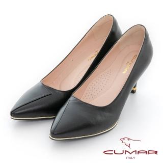 【CUMAR】拼接鞋面簡約金屬沿條裝飾高跟鞋(黑)