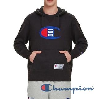 【Champion】官方直營-USA C100大C 刺繡連帽長袖TEE-男(黑色)