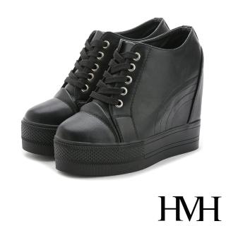 【HMH】美腿效果時尚厚底內增高11CM激高百搭休閒鞋(黑)