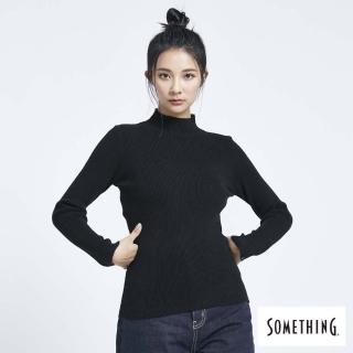 【SOMETHING】女裝 半高領素面長袖線衫(黑色)