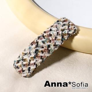 【AnnaSofia】髮夾髮飾BB夾邊夾-蔥呢交叉織長方款 現貨(彩白系)