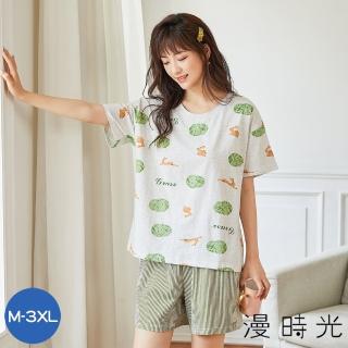 【漫時光】女生純棉大尺碼流行睡衣居家服 短袖小兔菜菜 M-3XL 80228(家居服/睡衣套裝)