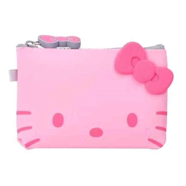 【小禮堂】Hello Kitty 方形矽膠零錢包 p+g design 《粉大臉款》(平輸品)
