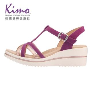 【Kimo】雙色交叉楔型山羊皮繫帶涼鞋 女鞋(三色堇紫 KBASF167059)