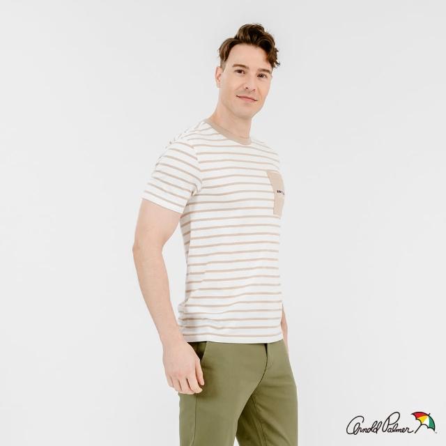 【Arnold Palmer 雨傘】男裝-棉質條紋正常版T-Shirt(淺卡其)