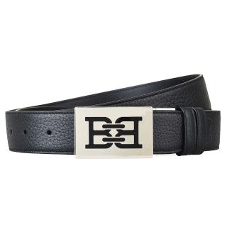 【BALLY】BRISTOL銀鐵牌LOGO 35MM寬版皮帶(黑)
