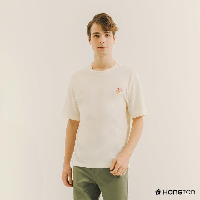 【Hang Ten】男裝-有機棉美式圓標LOGO印花T恤(米白)