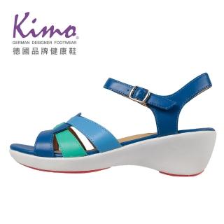 【Kimo】真皮金屬細條交叉設計繫帶涼鞋 女鞋(深藍 KBASF051236)