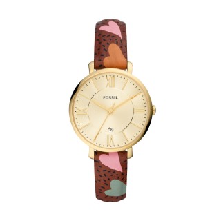 【FOSSIL】網羅質感日期時尚腕錶-金框x甜美愛心皮帶(ES5169)