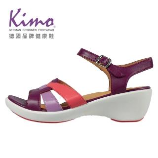【Kimo】真皮金屬細條交叉設計繫帶涼鞋 女鞋(纈草紫 KBASF051239)