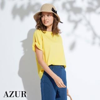 【AZUR】挖肩扭結袖T舒適T恤-3色