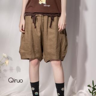 【Qiruo 奇若名品】春夏時尚 日單泡泡褲3155C-80 橄欖黃及膝造型日系設計(橄)