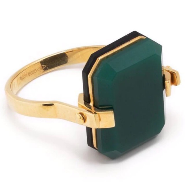 【Aliita】時尚個性黑綠拼接造型9K金戒指(金)