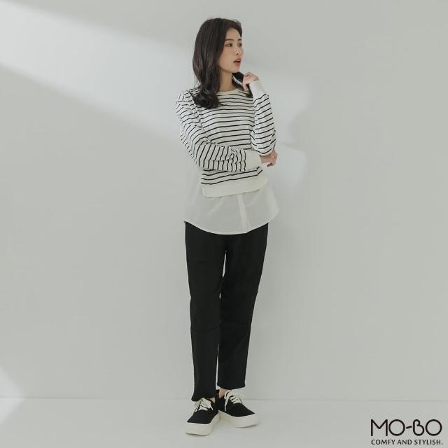 【MO-BO】療癒系輕薄條紋拼接上衣(上衣)