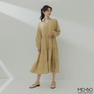 【MO-BO】浪漫花園V領開襟長洋裝(洋裝)