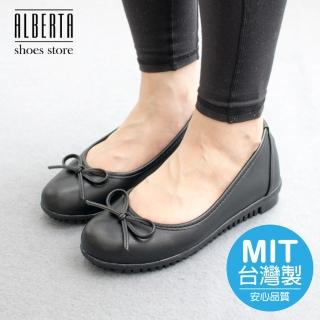 【Alberta】MIT台灣製 2.5cm跟鞋 優雅氣質蝴蝶結 皮頭平底圓頭包鞋 娃娃鞋 OL上班族