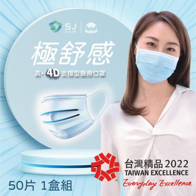 【極舒感】4D支撐型醫療口罩 顛覆口罩配戴體驗-淺藍色(50片*1盒組)