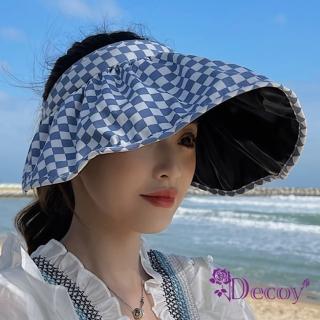 【Decoy】清新格紋＊彈性加大帽沿防曬遮陽帽(3色可選)