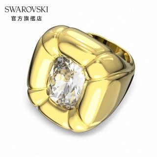 【SWAROVSKI 官方直營】Dulcis 個性戒指枕形切割Swarovski水晶 黃色 鍍金色色調 交換禮物