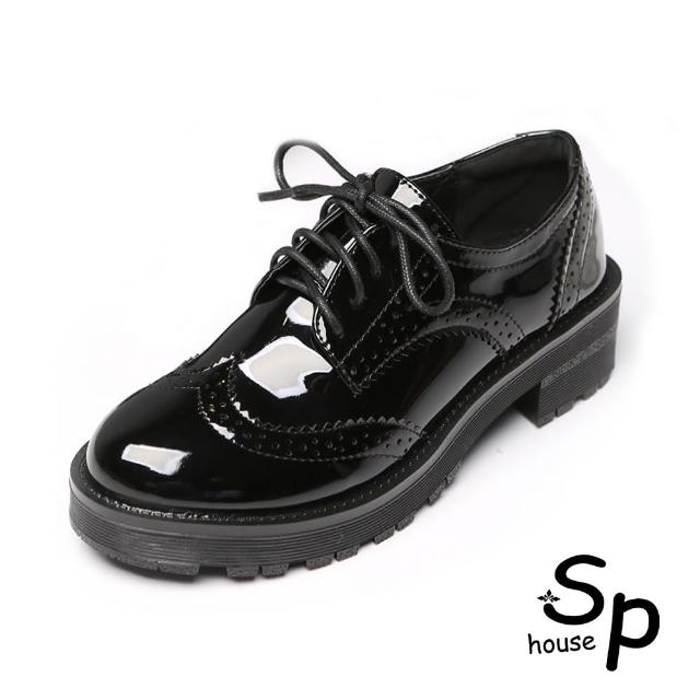 【Sp house】英倫布洛克學院風ins小皮鞋(黑色)