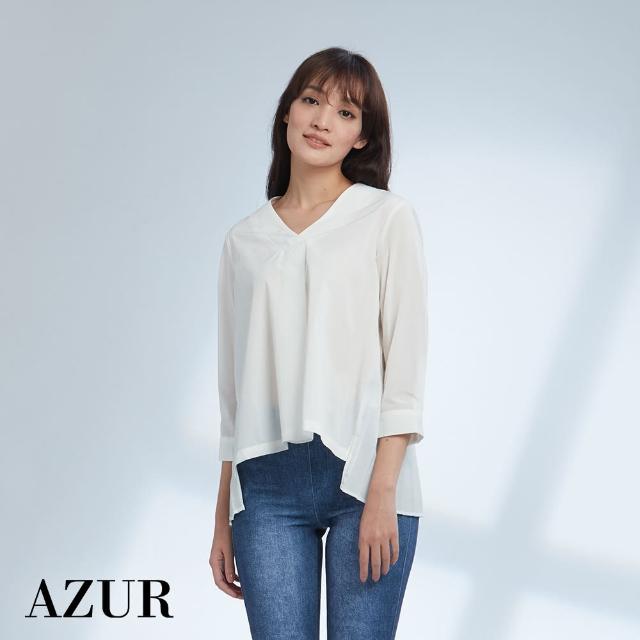 【AZUR】V領背面百褶造型上衣