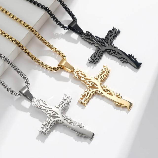【ANGEL】十字架造型生命之樹鋼項鍊(3色)