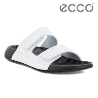 【ecco】2ND COZMO W 科摩運動休閒皮革涼拖鞋 女鞋(白色 20682301002)
