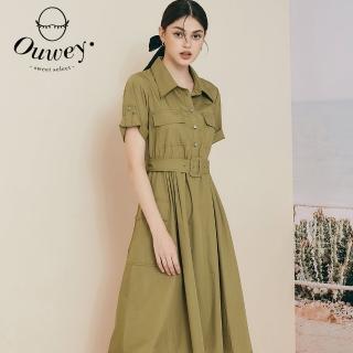 【OUWEY 歐薇】率性獵裝口袋造型質感洋裝3222167008(綠)