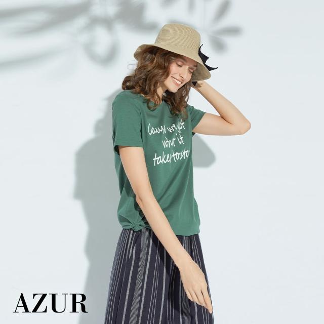 【AZUR】蕾絲拼接肩造型字母T恤-2色