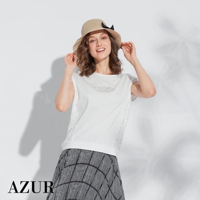 【AZUR】側邊拼接蕾絲CHIC棉質T恤