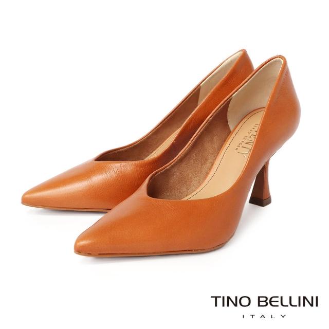【TINO BELLINI 貝里尼】巴西進口牛皮尖頭顯瘦V口酒杯跟鞋FSEV0003(棕)