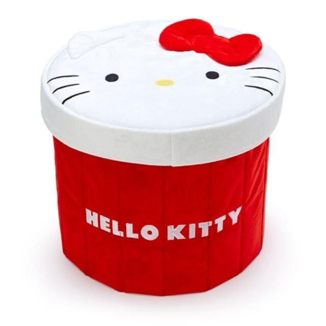 【小禮堂】Hello Kitty 絨毛圓筒收納箱附蓋 《紅大臉款》(平輸品)