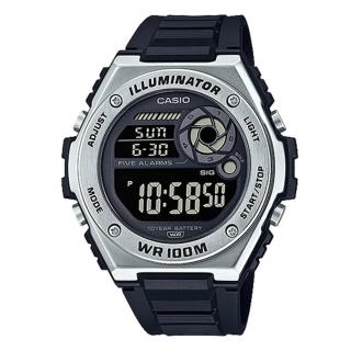 【CASIO 卡西歐】電子錶 男錶 樹脂錶帶 十年電力 LED 防水100米 MWD-100H(MWD-100H-1B)