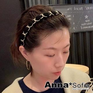 【AnnaSofia】韓式髮箍髮飾-典雅繞織鎖鏈 現貨(黑金系)
