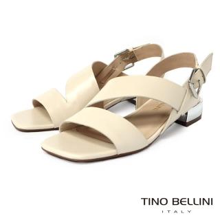 【TINO BELLINI 貝里尼】巴西進口知性淡雅牛皮寬帶繞踝低跟涼鞋FSKT0003(白)