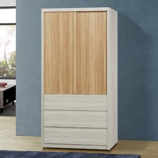 【MUNA 家居】莫托斯3.2X7尺鋼刷白雙色推門衣櫥(衣櫃 收納櫃 櫥櫃 衣櫥)